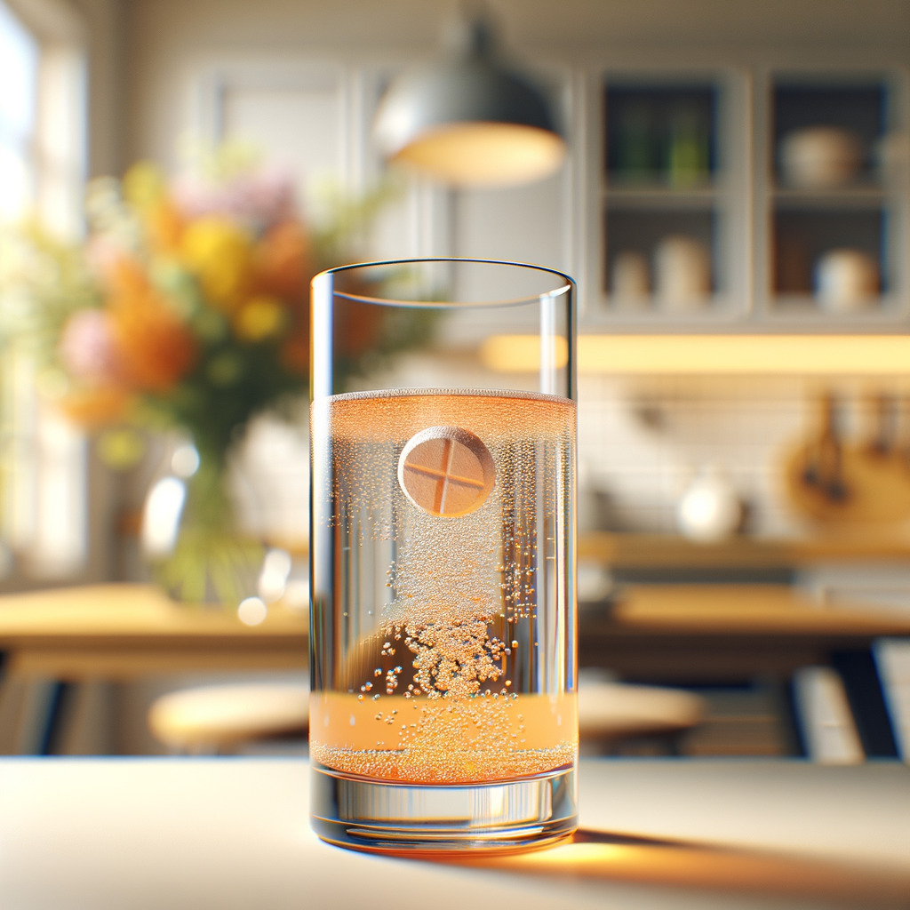 Sklenice s šumivou tabletou vitamínu C