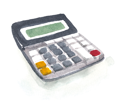 Ilustrace kalkulačky v olejomalbě