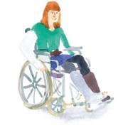Kresba dívky se zlomeninami na invalidním vozíku